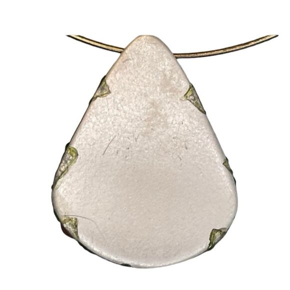 Vintage Statement Necklace Green Pink Gold Hand Painted Pendent Gold Tone Metal - Picture 3 of 4